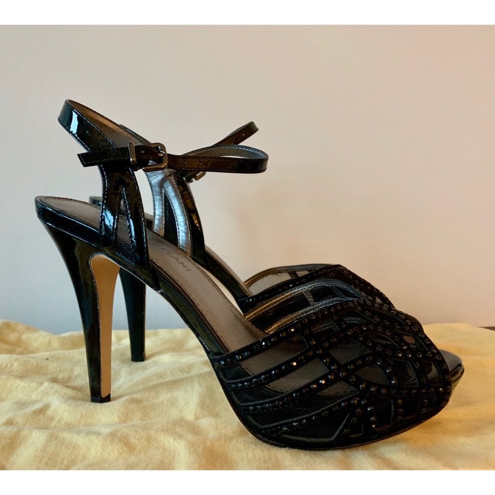 Antonio Melani jeweled black patent leather heels